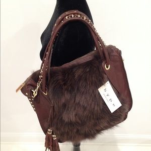 NWT HYPE Genuine Brown Leather & Fur Hobo Hangbag